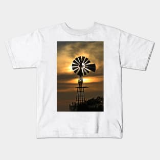 Kansas Windmill silhouette Sunset with a colorful sky. Kids T-Shirt